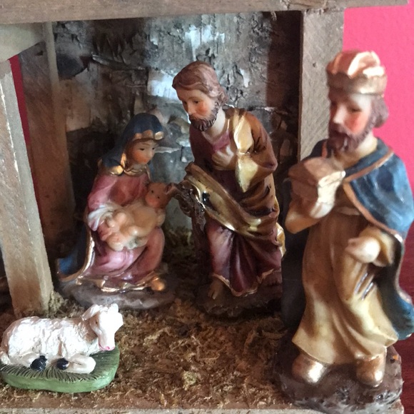 Giftco Vintage Christmas Nativity Scene Wood Manger Mary Joseph Jesus Kings Lamb - Picture 7 of 14